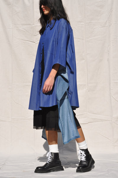 PATCHWORK DENIM BUTTON DOWN KIMONO