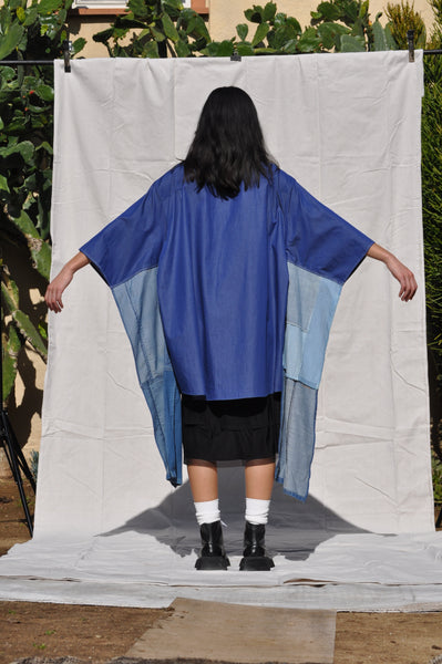 PATCHWORK DENIM BUTTON DOWN KIMONO
