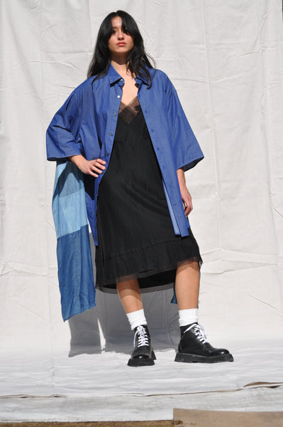 PATCHWORK DENIM BUTTON DOWN KIMONO