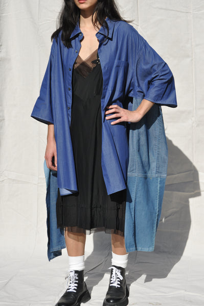 PATCHWORK DENIM BUTTON DOWN KIMONO