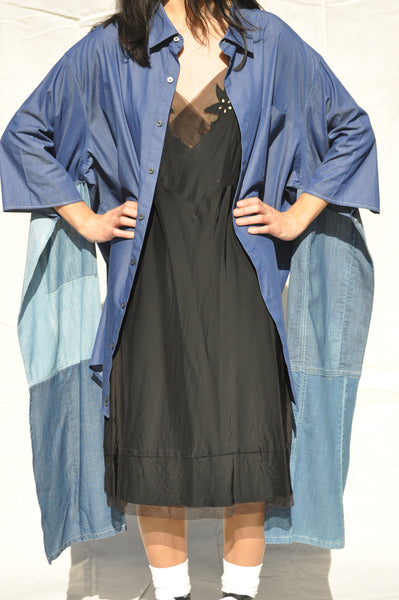 PATCHWORK DENIM BUTTON DOWN KIMONO