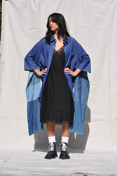 PATCHWORK DENIM BUTTON DOWN KIMONO