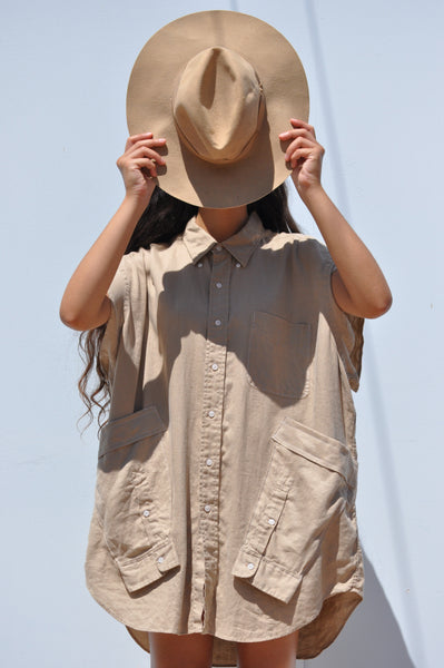 LINEN SLEEVE-POCKET BUTTON DOWN