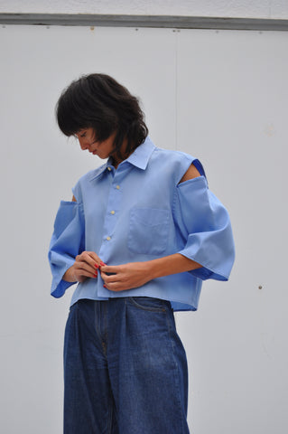 BOXY BUTTON DOWN WITH CUTOUTS