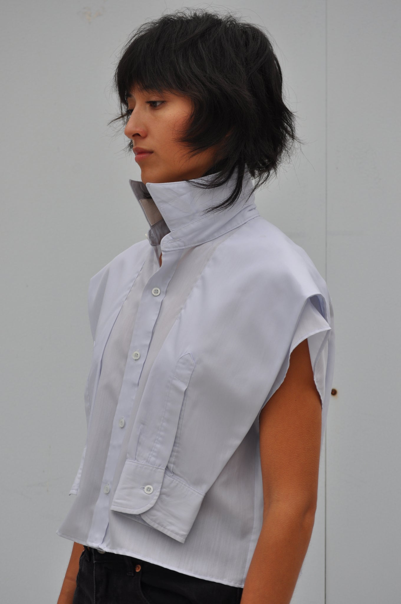 SHOULDER SLEEVE BLOUSE IN LIGHT BLUE