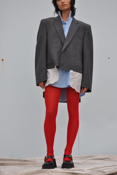 PINSTRIPE BLAZER WITH HI-LO HEM
