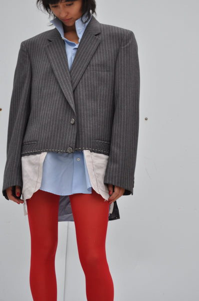 PINSTRIPE BLAZER WITH HI-LO HEM