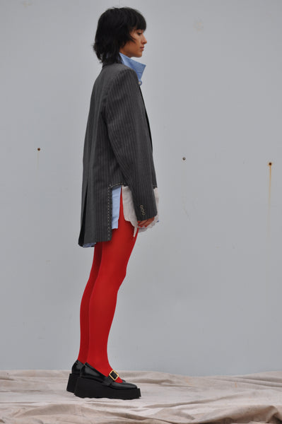 PINSTRIPE BLAZER WITH HI-LO HEM