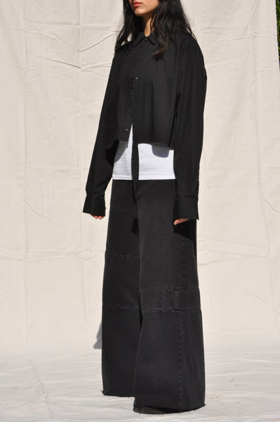 BLACK CROPPED LONG SLEEVE SHIRT