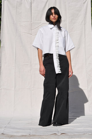 LACE PLACKET CROPPED BLOUSE