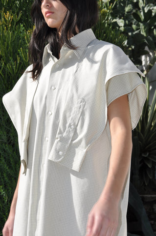 GRID PLAID SLEEVE CAPELET SHIRT