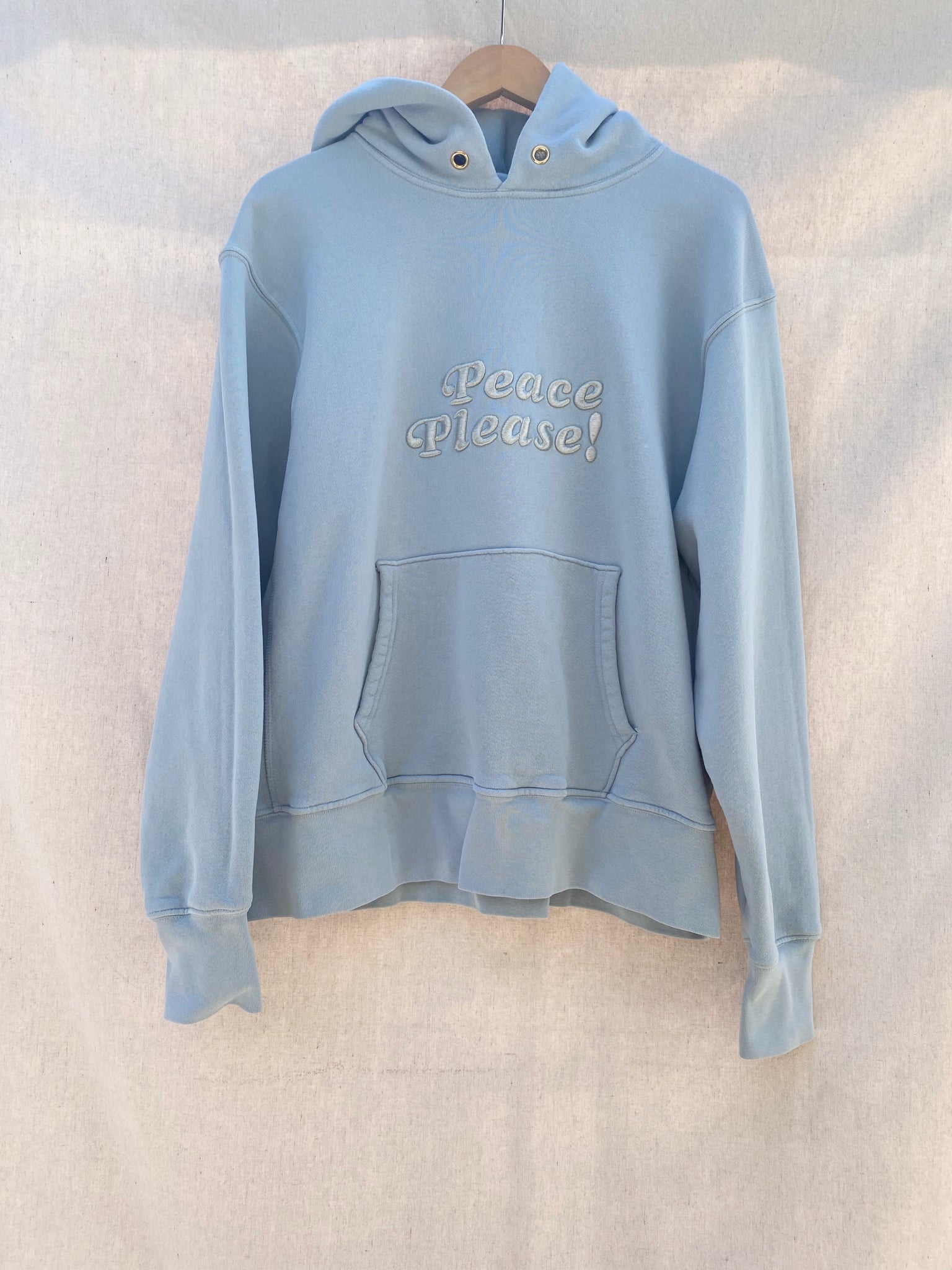 PEACE PLEASE! HOODIE IN DUSTY SKY BLUE