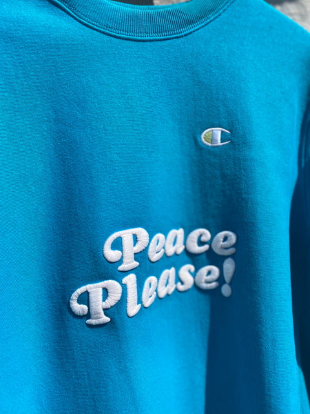 PEACE PLEASE! CREW NECK  SWEATSHIRT IN AQUA