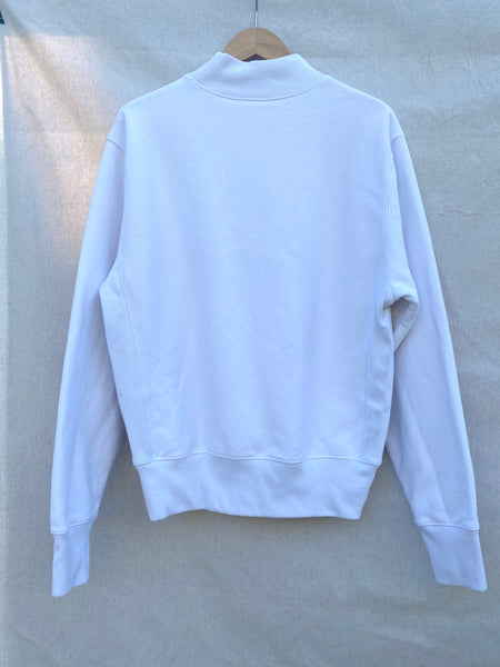 BACK IMAGE OF PRE LOVED WHITE CREW NECK SWEATSHIRT. REWORKED IN OUR LOS ANGELES STUDIO.