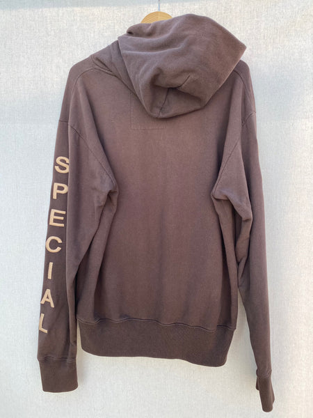 BACK IMAGE OF NOTHING SPECIAL HOODIE IN DARK CHOCOLATE COLOR.