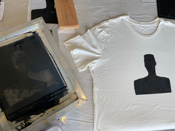 image of actual workspace after silkscreening the t-shirt.