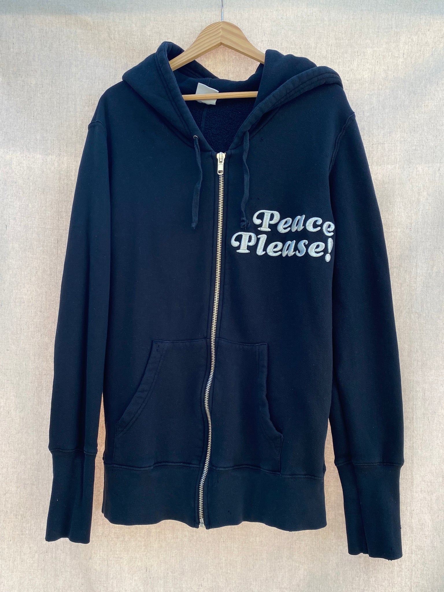 PEACE PLEASE! DISTRESSED BLACK HOODIE