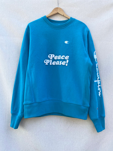 PEACE PLEASE! CREW NECK  SWEATSHIRT IN AQUA
