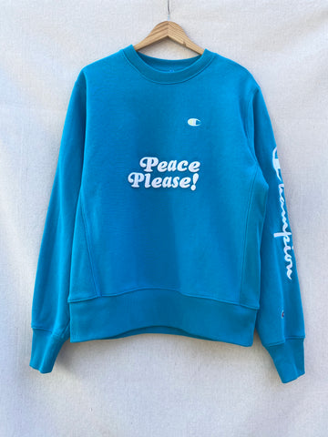 PEACE PLEASE! CREW NECK  SWEATSHIRT IN AQUA