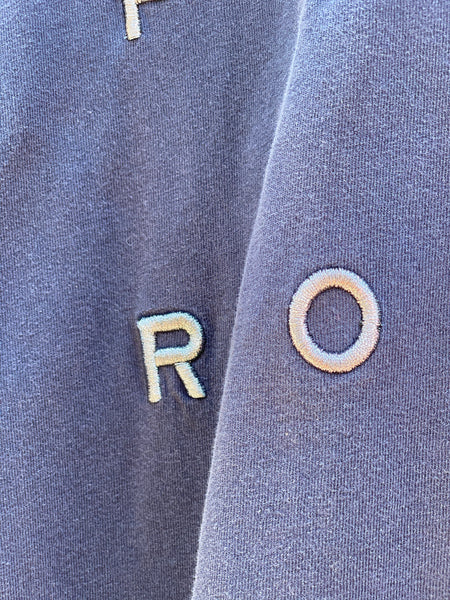 ZOOMED IN VIEW OF PARTIAL EMBROIDERY. LETTERS R AND O.